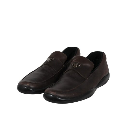Prada Men Traingle Logo Plaque Loafers Size US 11 UK 10 Brown Leather Slip On - Picture 3 of 10